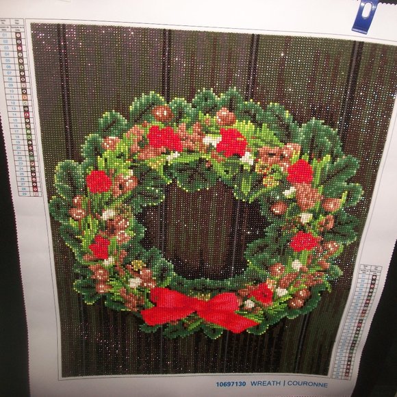 Completed Handmade Beaded-Needlepoint of Wreath Ready to frame - Picture 2 of 2